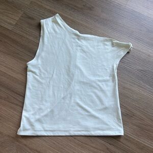 American Eagle White Asymmetrical Sleeveless Tank Top